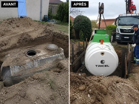 Avant-après : remplacement d'une fosse septique par une microstation Tricel — AquaPro 33