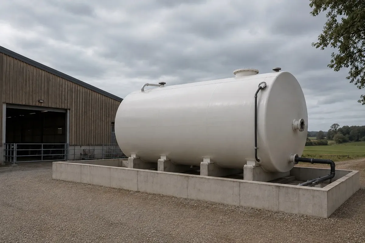 Cuve polyester blanche installée sur massif béton