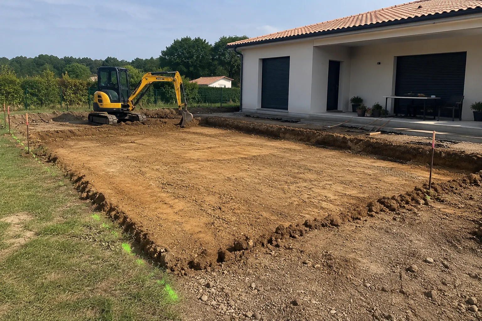 Décaissement d'un terrain avant la pose d'une terrasse