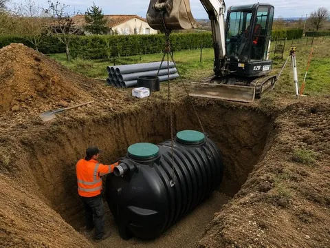 Terrassement pour assainissement — fouille et raccordements