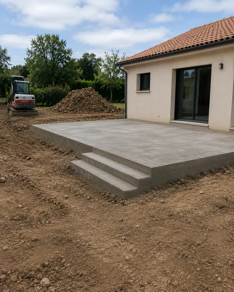 Nivellement de terrain avant terrasse ou aménagement