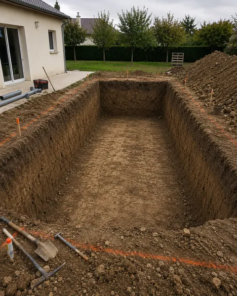 Trou pour piscine enterrée ou semi-enterrée